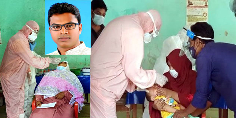 ঝিনাইদহে করোনা পরীক্ষার নমুনা সংগ্রহ করছেন ইউপি চেয়ারম্যান