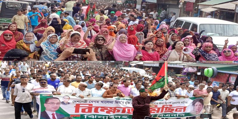 খালেদা জিয়ার নিঃশর্ত মুক্তি ও উন্নত চিকিৎসার দাবীতে ঝিনাইদহে বিক্ষোভ সমাবেশ