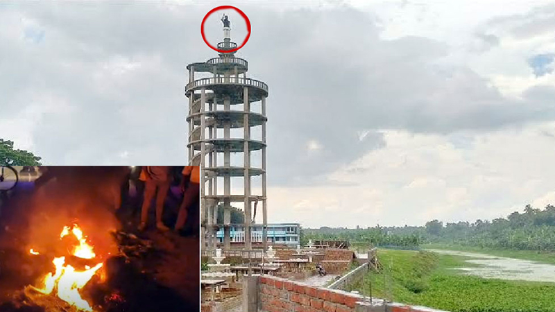 ১২৩ ফুট উচ্চায় তৈরী শেখ মুজিব টাওয়ারের মুরাল ভাঙচুর